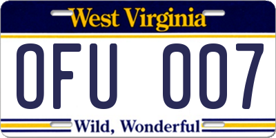 WV license plate OFU007