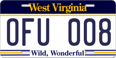 WV license plate OFU008