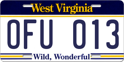 WV license plate OFU013