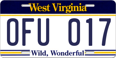 WV license plate OFU017
