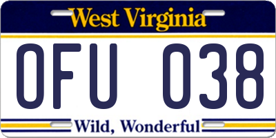WV license plate OFU038