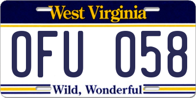 WV license plate OFU058
