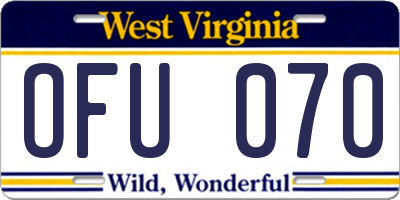 WV license plate OFU070