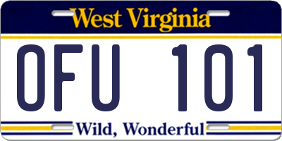 WV license plate OFU101