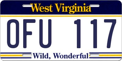 WV license plate OFU117