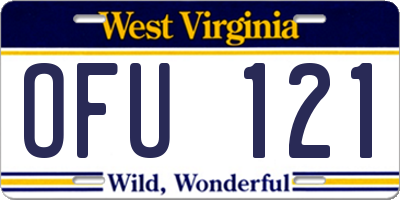 WV license plate OFU121