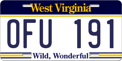 WV license plate OFU191