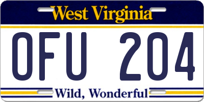 WV license plate OFU204