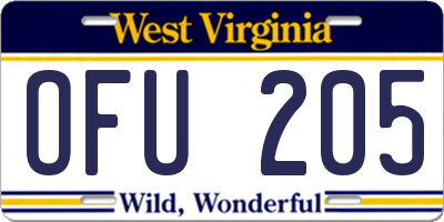 WV license plate OFU205