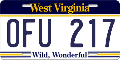 WV license plate OFU217