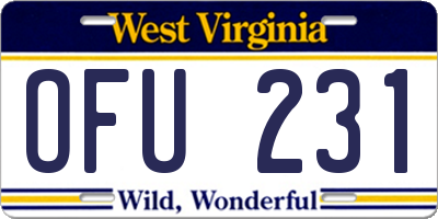 WV license plate OFU231