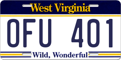 WV license plate OFU401