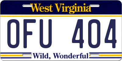 WV license plate OFU404