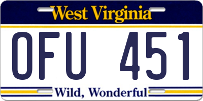 WV license plate OFU451