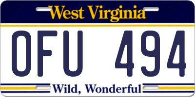 WV license plate OFU494