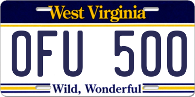 WV license plate OFU500