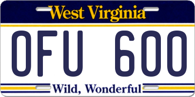 WV license plate OFU600