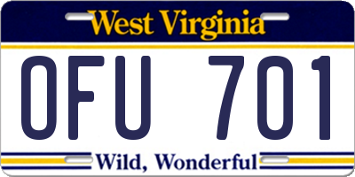 WV license plate OFU701