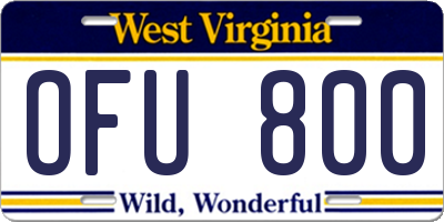 WV license plate OFU800