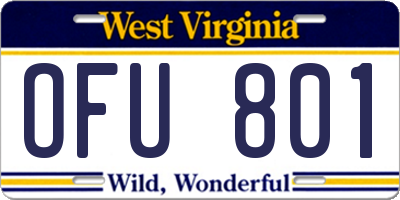 WV license plate OFU801