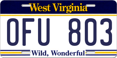 WV license plate OFU803