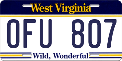 WV license plate OFU807