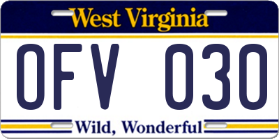 WV license plate OFV030