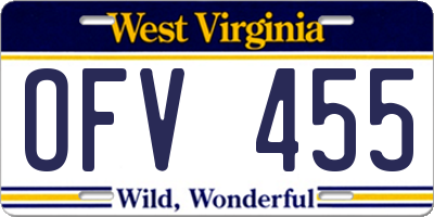 WV license plate OFV455