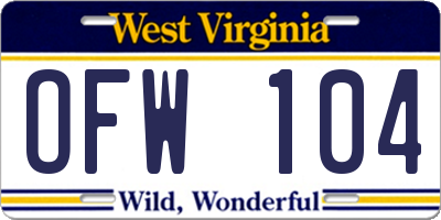 WV license plate OFW104