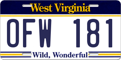 WV license plate OFW181