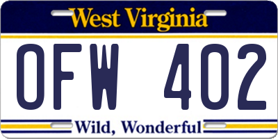 WV license plate OFW402