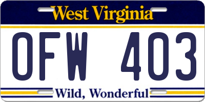 WV license plate OFW403