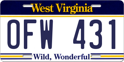 WV license plate OFW431