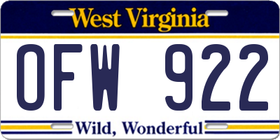 WV license plate OFW922
