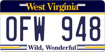 WV license plate OFW948