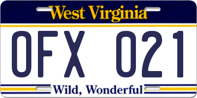 WV license plate OFX021