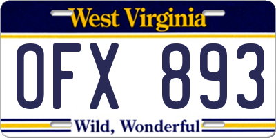 WV license plate OFX893