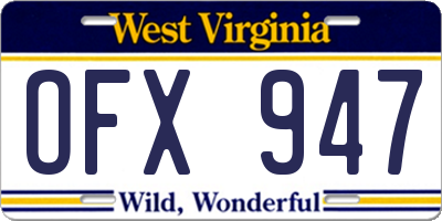 WV license plate OFX947