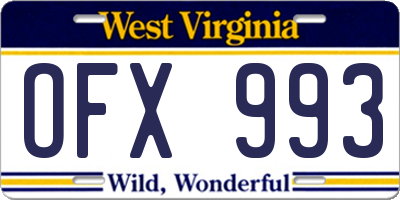 WV license plate OFX993