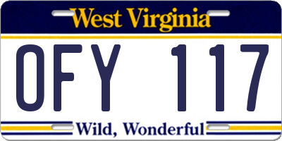 WV license plate OFY117