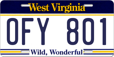 WV license plate OFY801
