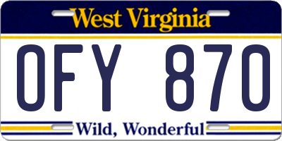 WV license plate OFY870
