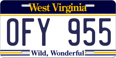 WV license plate OFY955