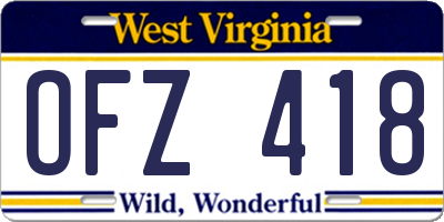 WV license plate OFZ418