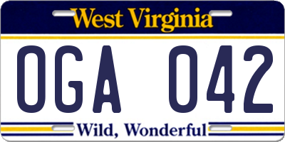 WV license plate OGA042