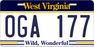 WV license plate OGA177