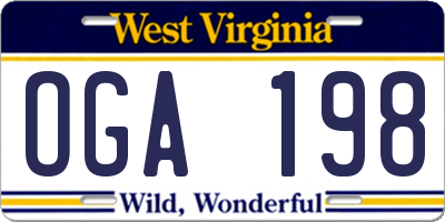 WV license plate OGA198
