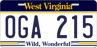WV license plate OGA215