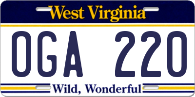 WV license plate OGA220
