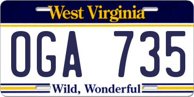WV license plate OGA735